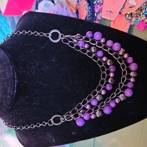 Purple Beaded Layered Necklace, Bracelet & Earring Set